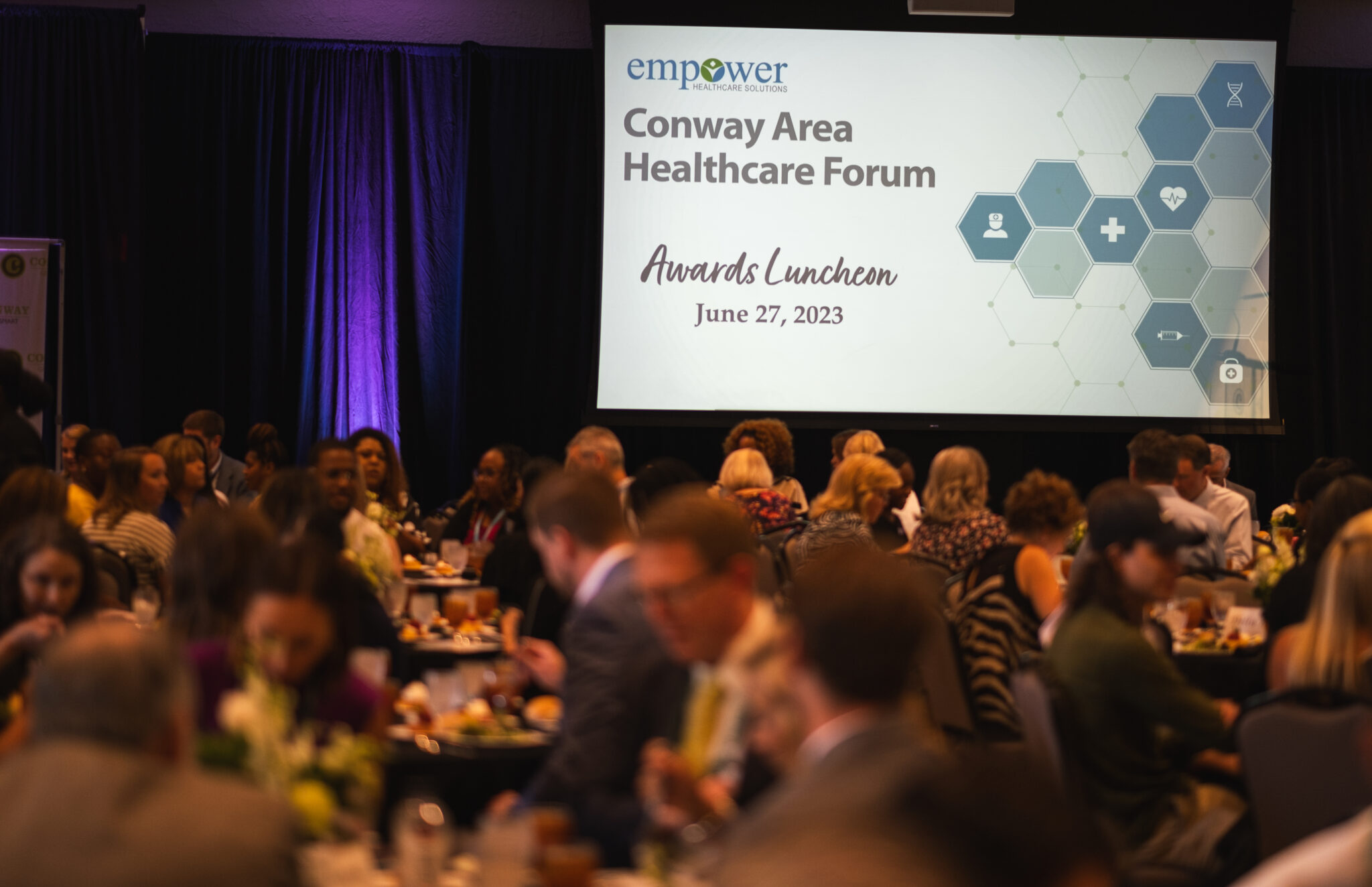 Attendees sitting at tables during the Conway Area Healthcare Forum Awards Luncheon held of June 27, 2023.